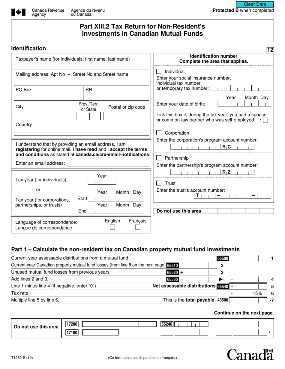 Form T1262 Tax Return for Non-residents Investments in Canadian Mutual Funds - Canada, Page 1