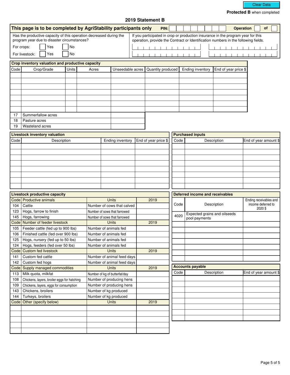 Form T1274 Statement B - Harmonized Agristability and Agriinvest Programs Information and Statement of Farming Activities for Additional Farming Operations - Canada, Page 5