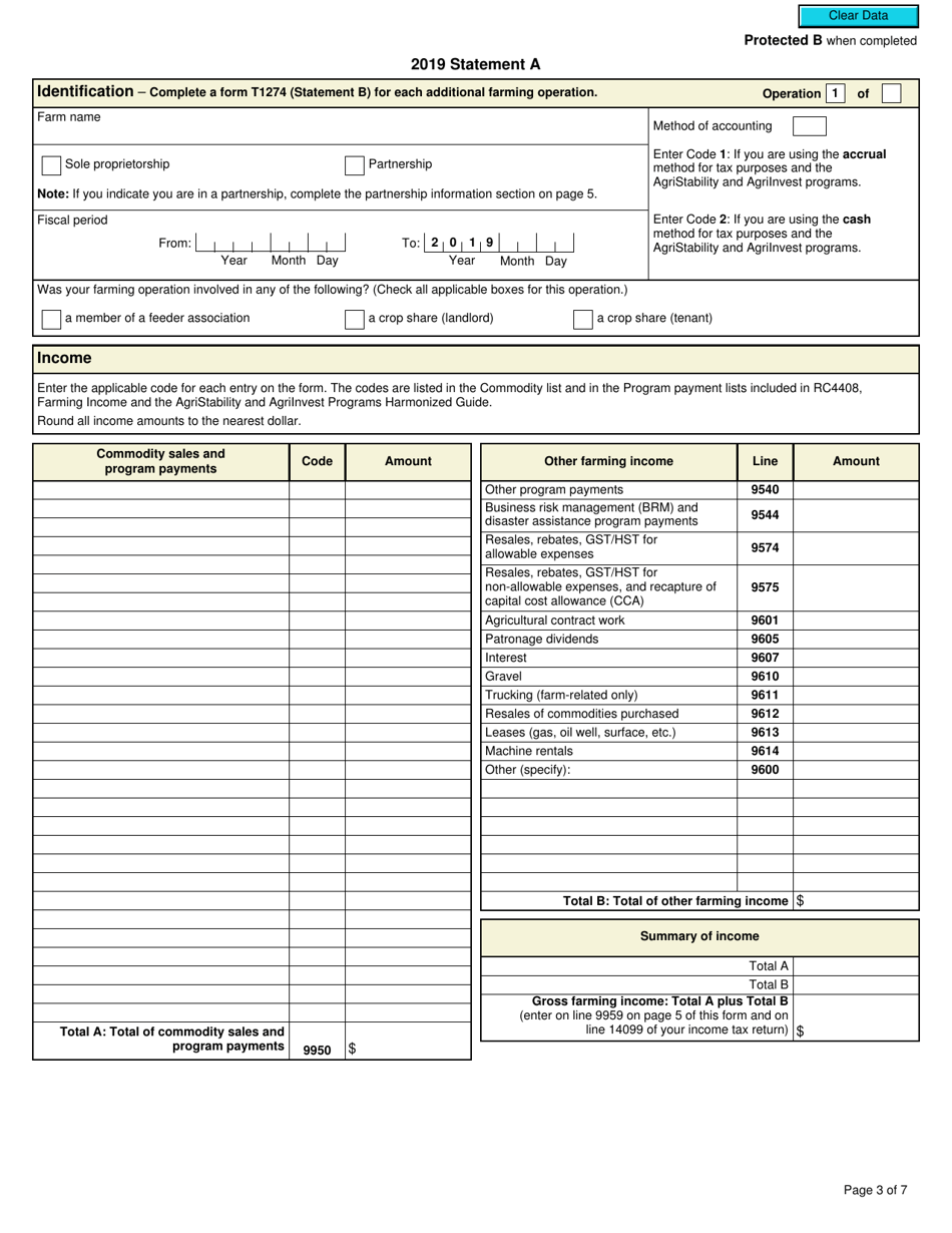 Form T1273 Statement a - Harmonized Agristability and Agriinvest Programs Information and Statement of Farming Activities for Individuals - Canada, Page 3