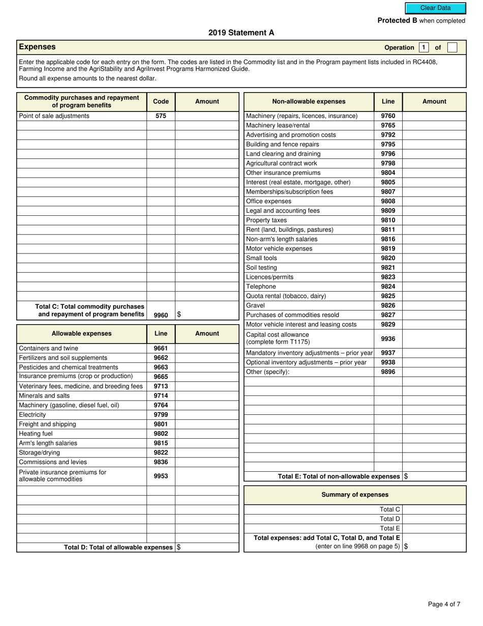 Form T1273 Statement a - Harmonized Agristability and Agriinvest Programs Information and Statement of Farming Activities for Individuals - Canada, Page 4