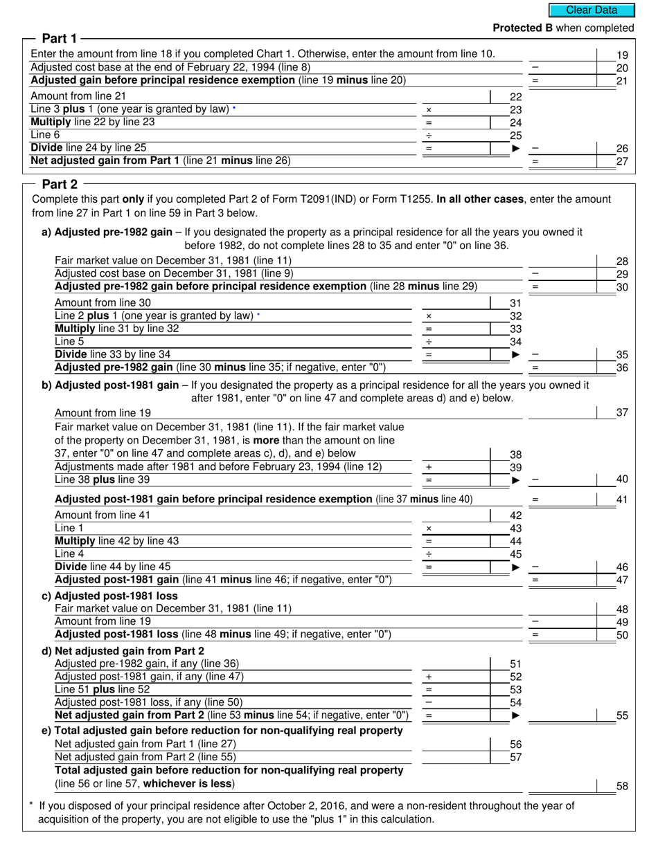 Form T2091(IND)-WS Principal Residence Worksheet - Canada, Page 2