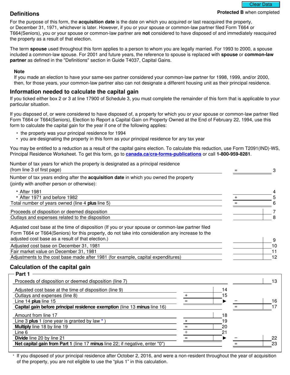 Form T2091 (IND) Designation of a Property as a Principal Residence by an Individual (Other Than a Personal Trust) - Canada, Page 2