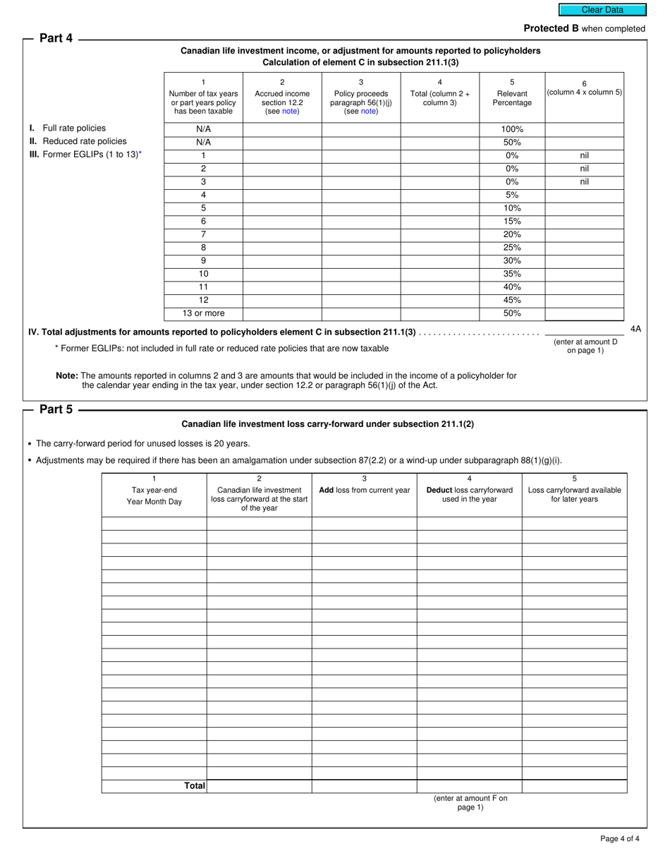 Form T2142 Part XII.3 Tax Return Tax on Investment Income of Life Insurers (2016 and Later Tax Years) - Canada, Page 4