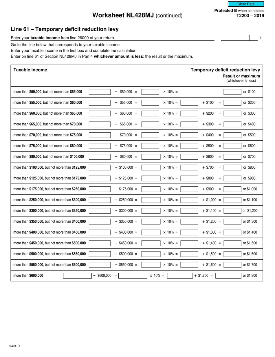 Form T2203 (9401-D) Worksheet NL428MJ Newfoundland and Labrador - Canada, Page 4