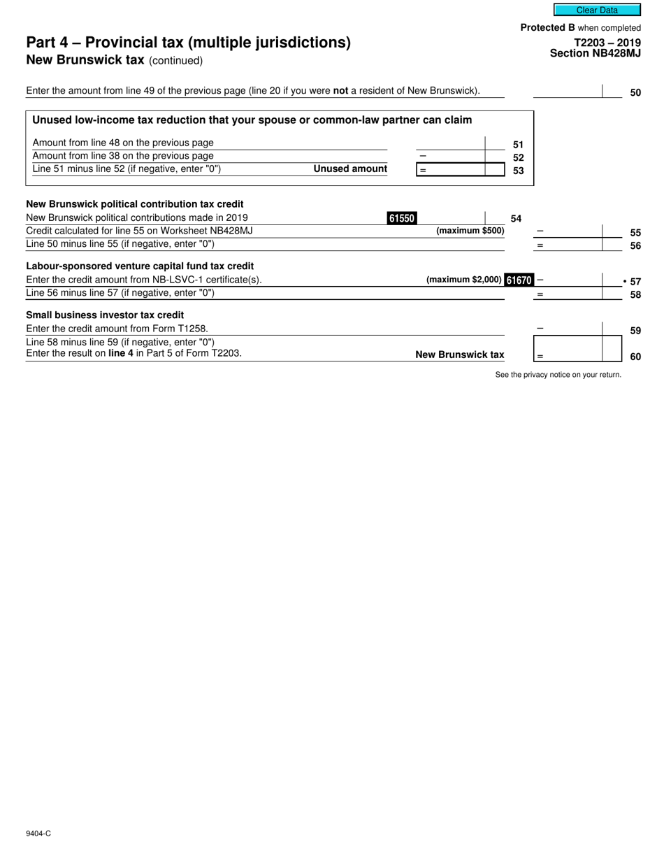 Form T2203 (9404-C) Section NB428MJ Part 4 - Provincial Tax (Multiple Jurisdictions) New Brunswick Tax - Canada, Page 3