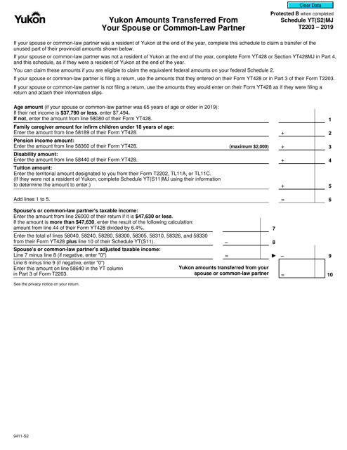 Form T2203 (9411-S2) Schedule YT(S2)MJ 2019 Printable Pdf