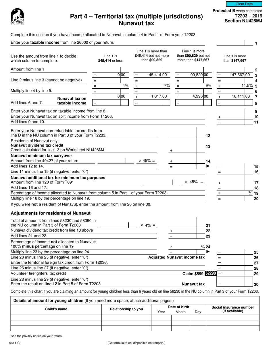 Form T2203 (9414-C) Section NU428MJ - 2019 - Fill Out, Sign Online and ...