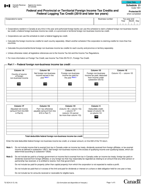 Form T2 Schedule 21  Printable Pdf
