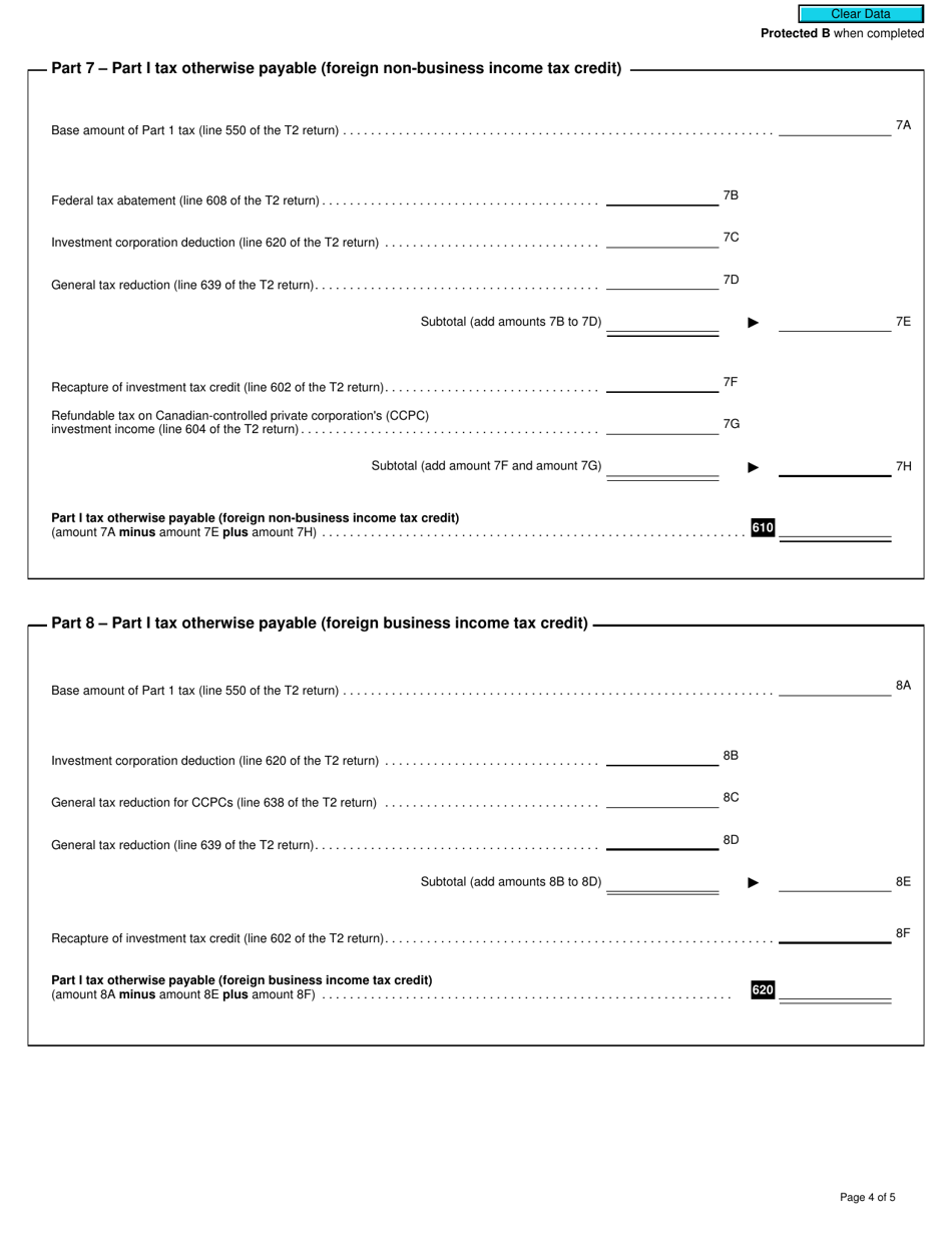 Form T2 Schedule 21 Federal and Provincial or Territorial Foreign Income Tax Credits and Federal Logging Tax Credit (2019 and Later Tax Years) - Canada, Page 4