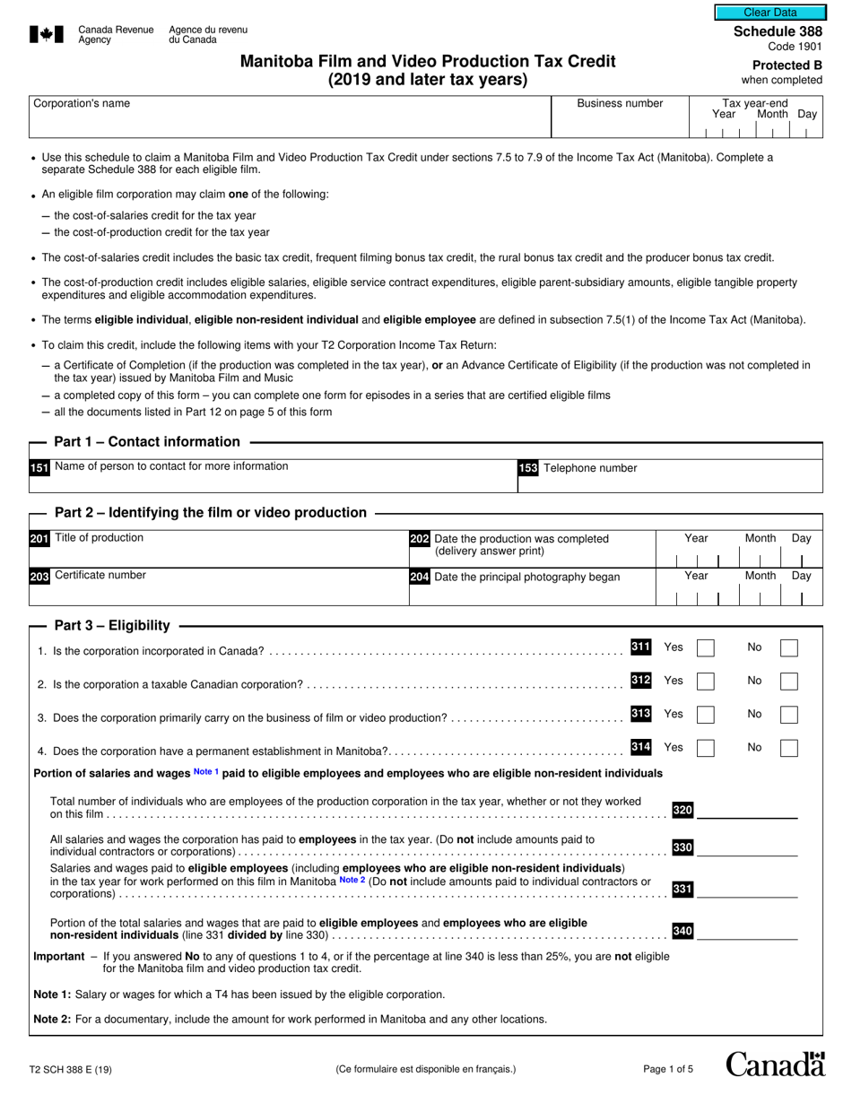 Form T2 Schedule 388 Download Fillable PDF Or Fill Online Manitoba Film 