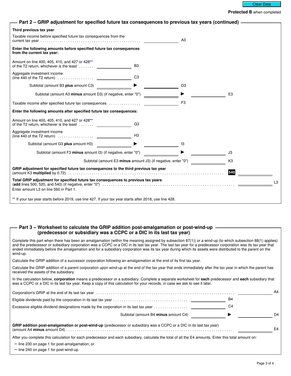 Form T2 Schedule 53 General Rate Income Pool (Grip) Calculation (2019 and Later Years) - Canada, Page 3