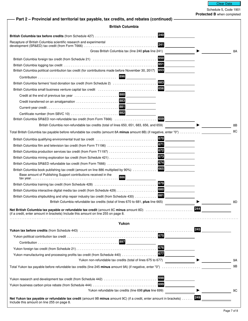 Form T2 Schedule 5 Tax Calculation Supplementary - Corporations (2019 and Later Tax Years) - Canada, Page 7