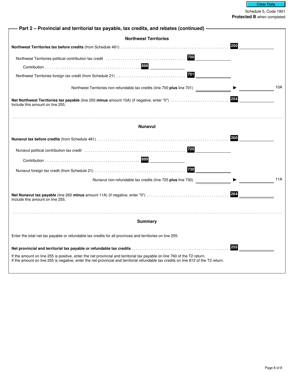Form T2 Schedule 5 Tax Calculation Supplementary - Corporations (2019 and Later Tax Years) - Canada, Page 8
