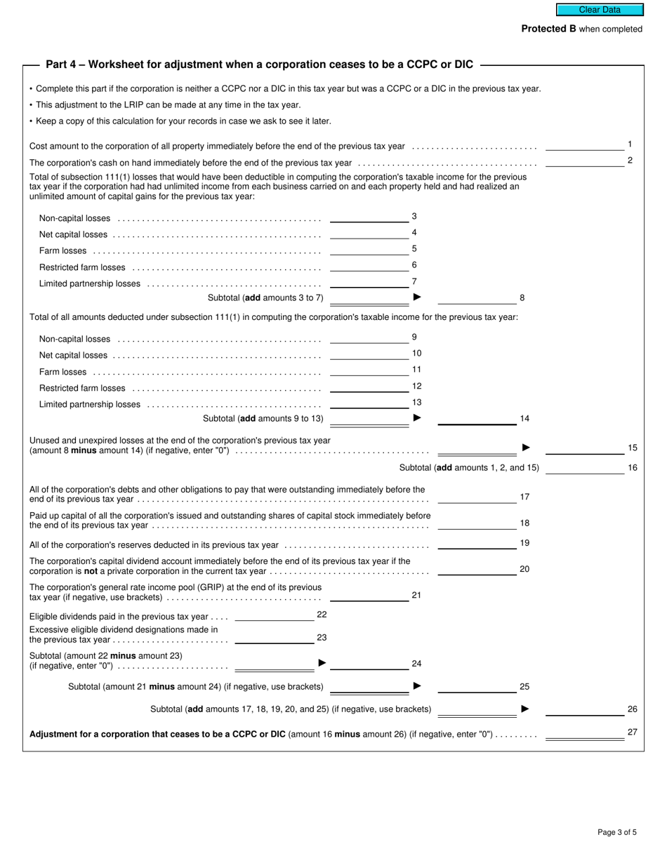 Form T2 Schedule 54 Low Rate Income Pool (Lrip) Calculation (2019 and Later Tax Years) - Canada, Page 3