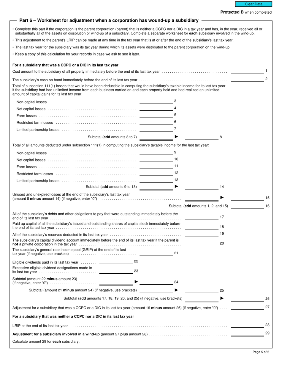 Form T2 Schedule 54 Low Rate Income Pool (Lrip) Calculation (2019 and Later Tax Years) - Canada, Page 5