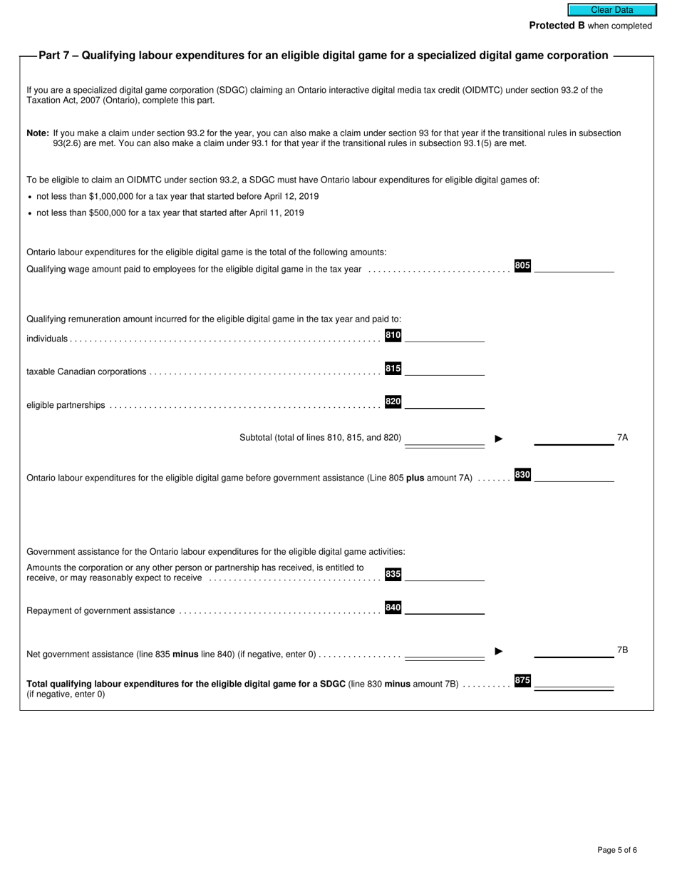 Form T2 Schedule 560 Ontario Interactive Digital Media Tax Credit (2019 and Later Tax Years) - Canada, Page 5