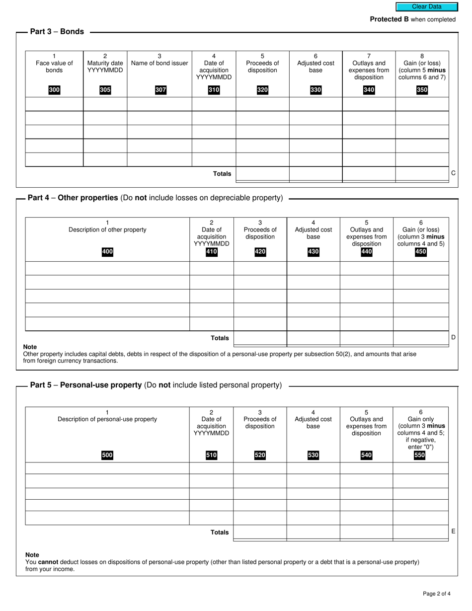 Form T2 Schedule 6 Summary of Dispositions of Capital Property (2011 and Later Tax Years) - Canada, Page 2