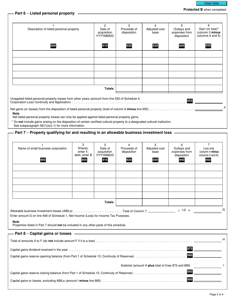 Form T2 Schedule 6 Summary of Dispositions of Capital Property (2011 and Later Tax Years) - Canada, Page 3