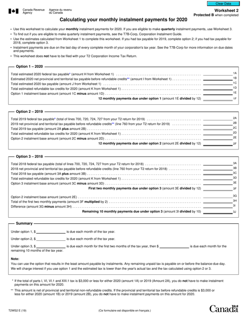 Form T2 Worksheet 2 2020 Printable Pdf