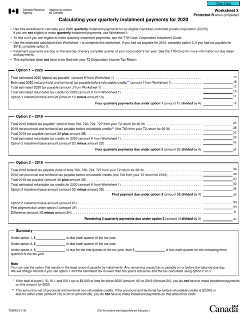 Form T2 Worksheet 3 Calculating Your Quarterly Instalment Payments - Canada, 2020
