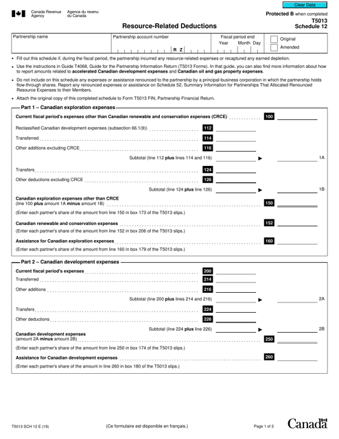 Form T5013 Schedule 12  Printable Pdf