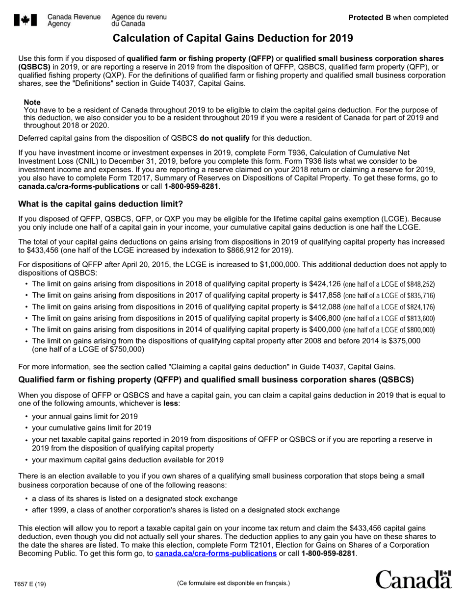 Form T657 Calculation of Capital Gains Deduction - Canada, Page 1