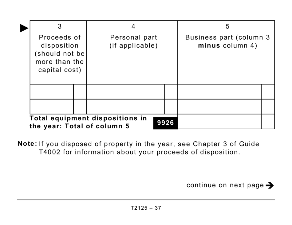 Form T2125 Statement of Business or Professional Activities (Large Print) - Canada, Page 37