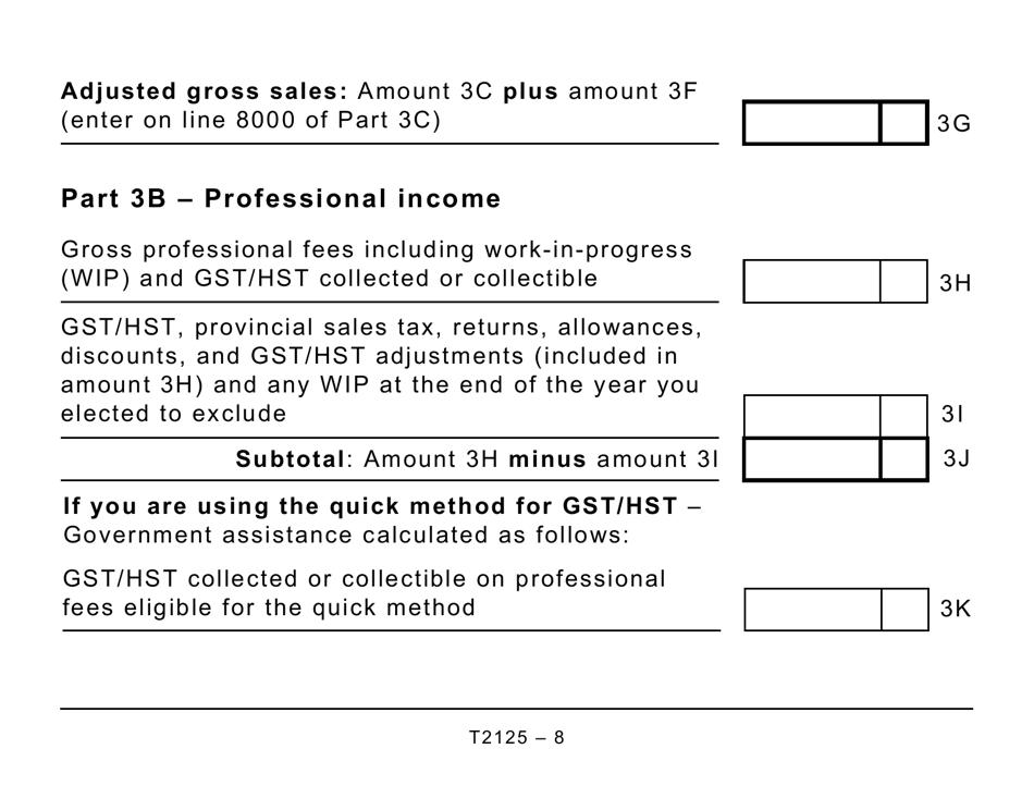 Form T2125 Statement of Business or Professional Activities (Large Print) - Canada, Page 8