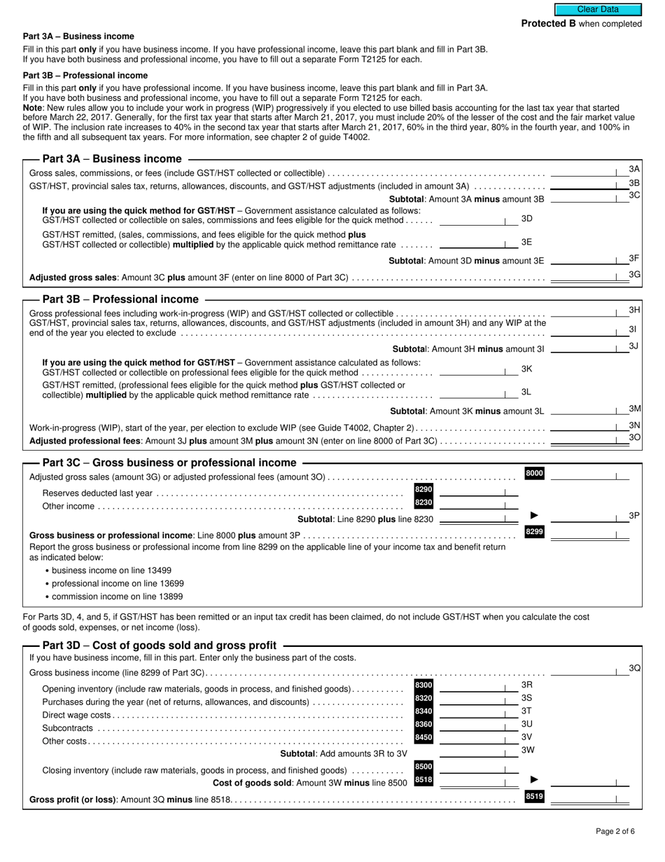 Form T2125 - Fill Out, Sign Online and Download Fillable PDF, Canada ...