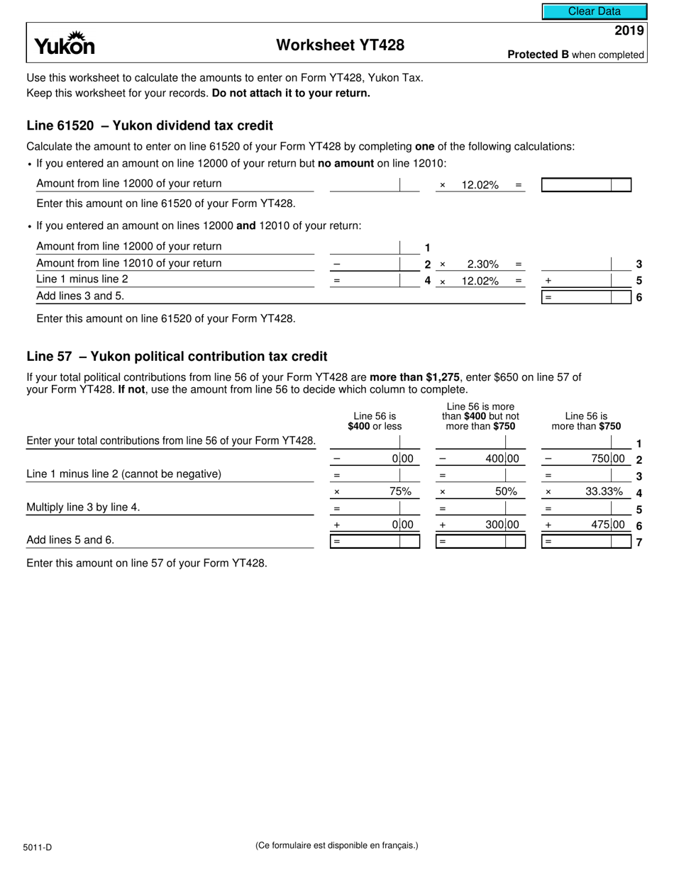 Form 5011-D Worksheet YT428 - Canada, Page 1