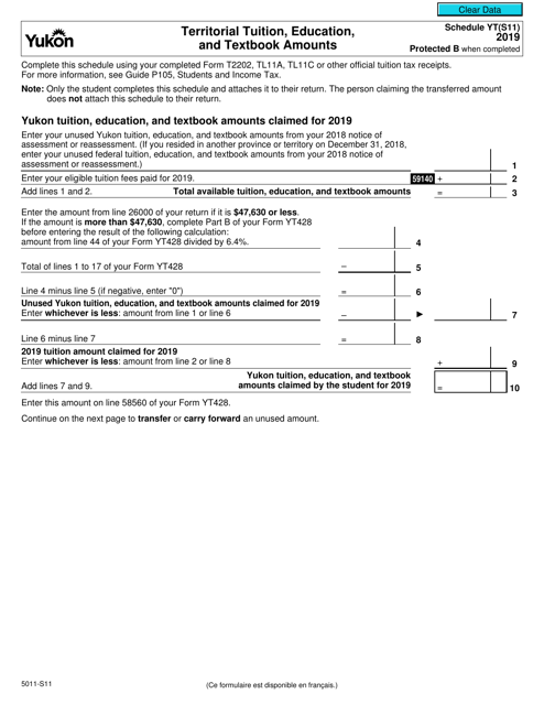 Form 5011-S11 Schedule YT(S11) 2019 Printable Pdf