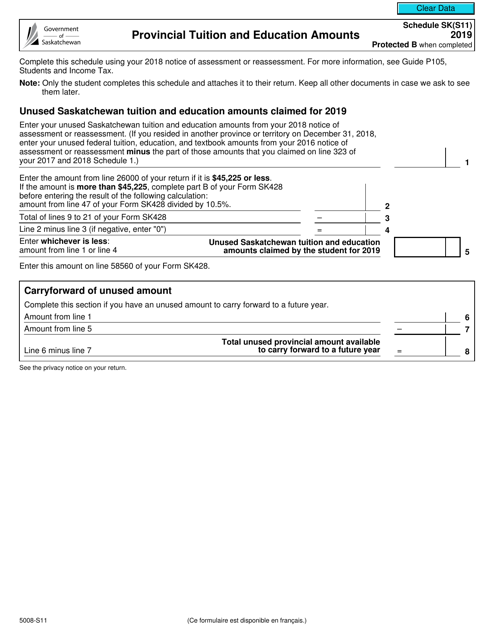 Form 5008-S11 Schedule SK(S11) 2019 Printable Pdf