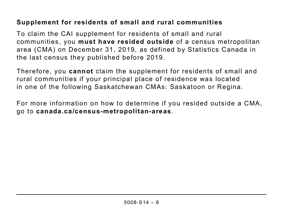 Form 5008-S14 Schedule 14 Climate Action Incentive - Saskatchewan (Large Print) - Canada, Page 6