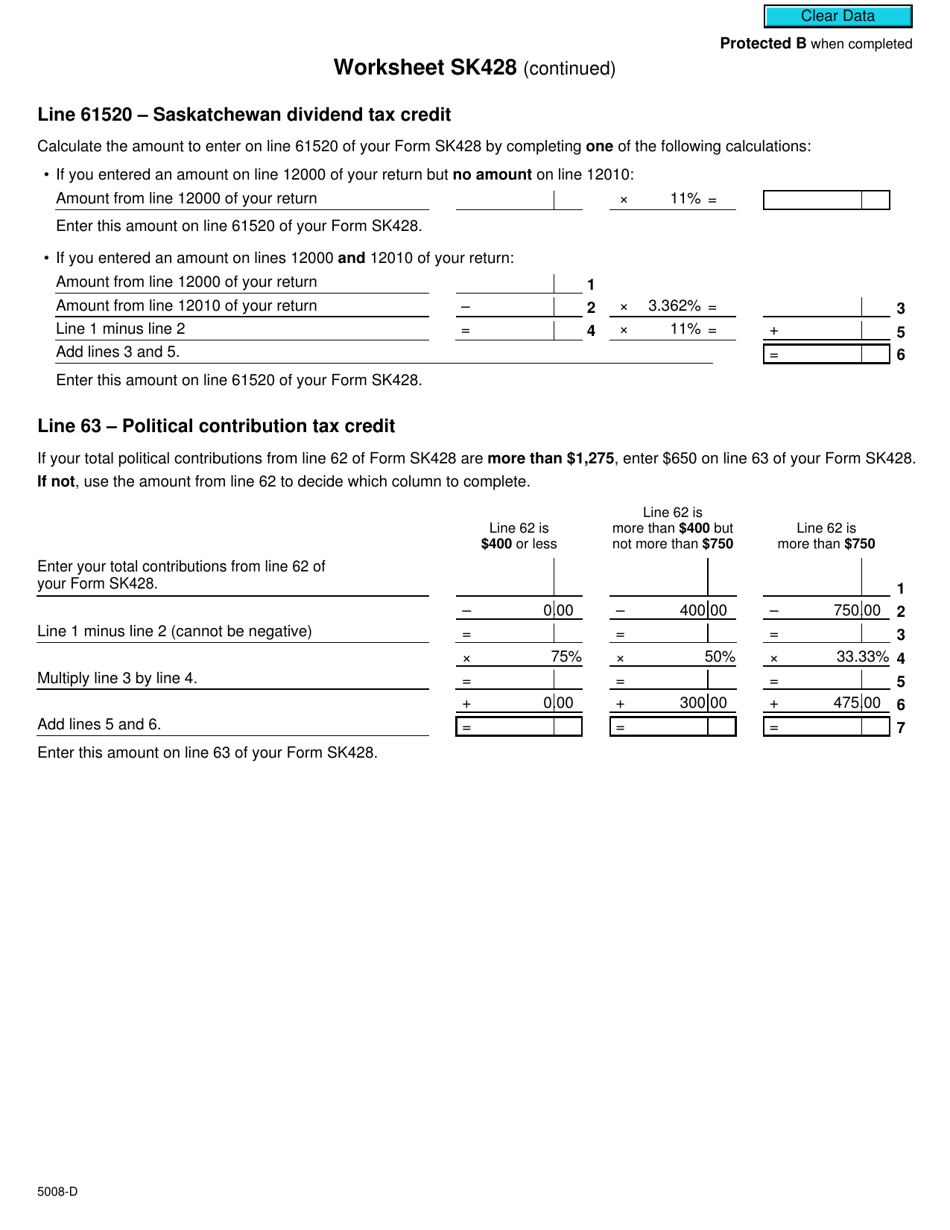 Form 5008-D Worksheet SK428 Saskatchewan - Canada, Page 3