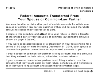 Document preview: Form 5005-S2 Schedule 2 Federal Amounts Transferred From Your Spouse or Common-Law Partner (Large Print) - Canada, 2019