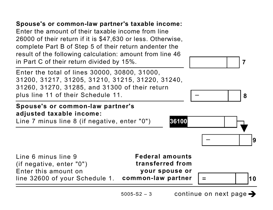 Form 5005-S2 Schedule 2 Federal Amounts Transferred From Your Spouse or Common-Law Partner (Large Print) - Canada, Page 3