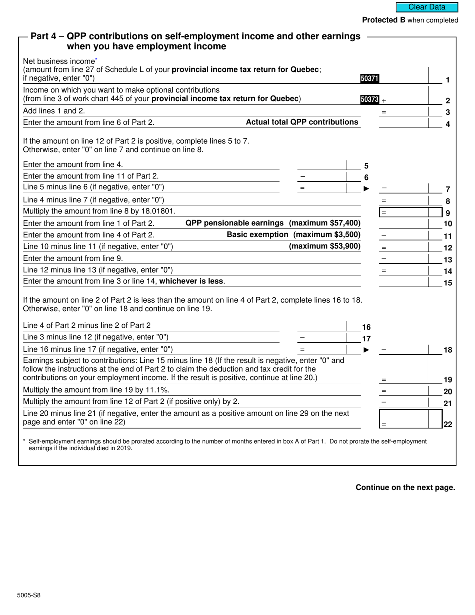 Form 5005-S8 Schedule 8 Quebec Pension Plan Contributions - Canada, Page 4