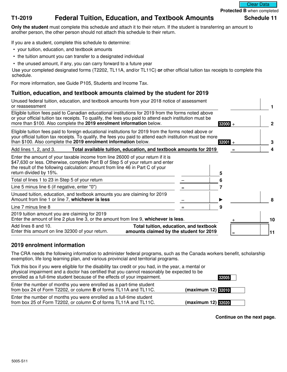 Form 5005-S11 Schedule 11 Federal Tuition, Education, and Textbook Amounts - Canada, Page 1