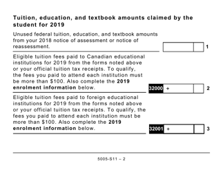 Form 5005-S11 Schedule 11 Federal Tuition, Education, and Textbook Amounts (Large Print) - Canada, Page 2