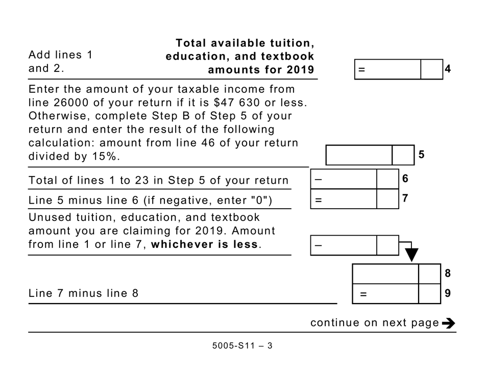 Form 5005-S11 Schedule 11 Federal Tuition, Education, and Textbook Amounts (Large Print) - Canada, Page 3