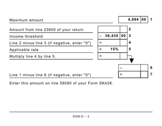 Form 5008-D Worksheet SK428 Saskatchewan - Large Print - Canada, Page 2