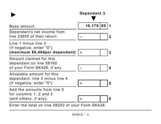 Form 5008-D Worksheet SK428 Saskatchewan - Large Print - Canada, Page 4