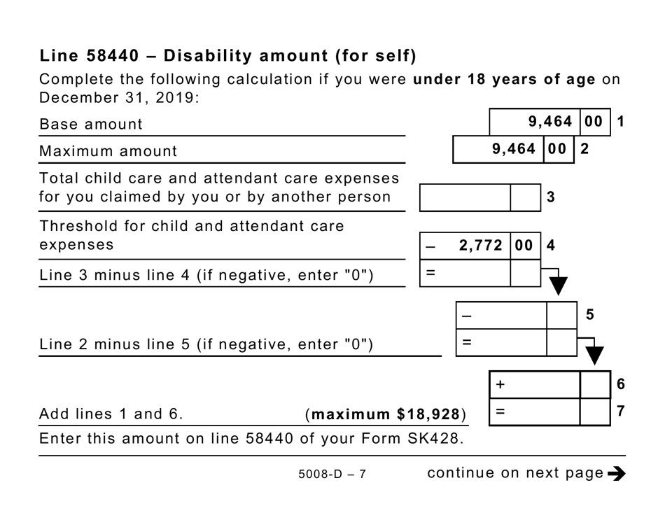 Form 5008-D Worksheet SK428 Saskatchewan - Large Print - Canada, Page 7