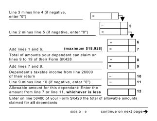 Form 5008-D Worksheet SK428 Saskatchewan - Large Print - Canada, Page 9