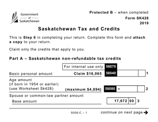 Document preview: Form 5008-C (SK428) Saskatchewan Tax and Credits - Large Print - Canada