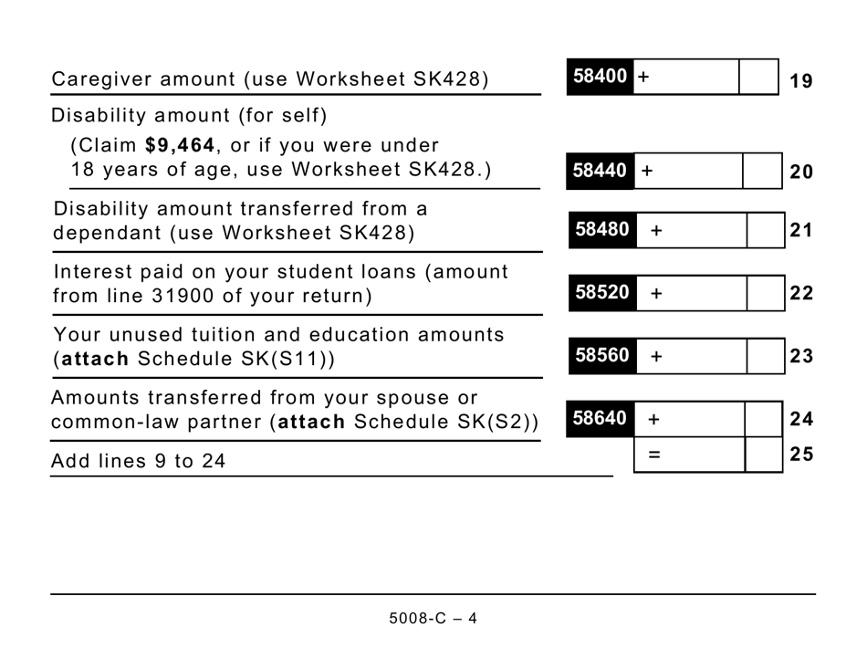 Form 5008-C (SK428) Saskatchewan Tax and Credits - Large Print - Canada, Page 4