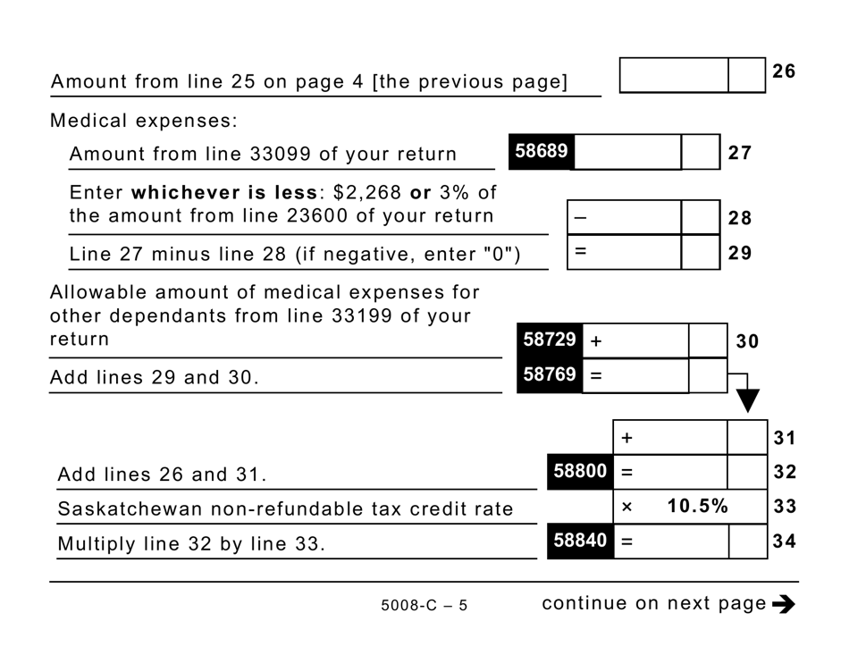 Form 5008-C (SK428) Saskatchewan Tax and Credits - Large Print - Canada, Page 5