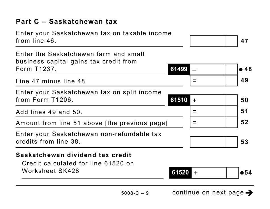 Form 5008-C (SK428) Saskatchewan Tax and Credits - Large Print - Canada, Page 9