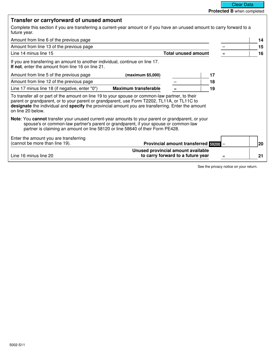 Form 5002-S11 Schedule PE(S11) Provincial Tuition and Education Amounts - Prince Edward Island - Canada, Page 2