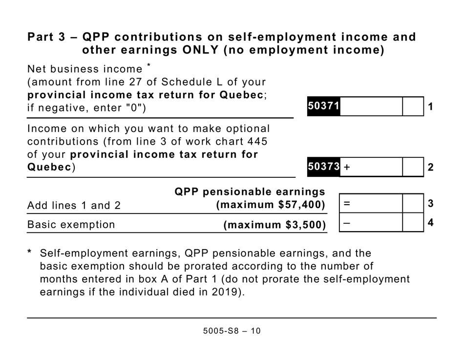 Form 5005-S8 Schedule 8 Quebec Pension Plan Contributions (Large Print) - Canada, Page 10